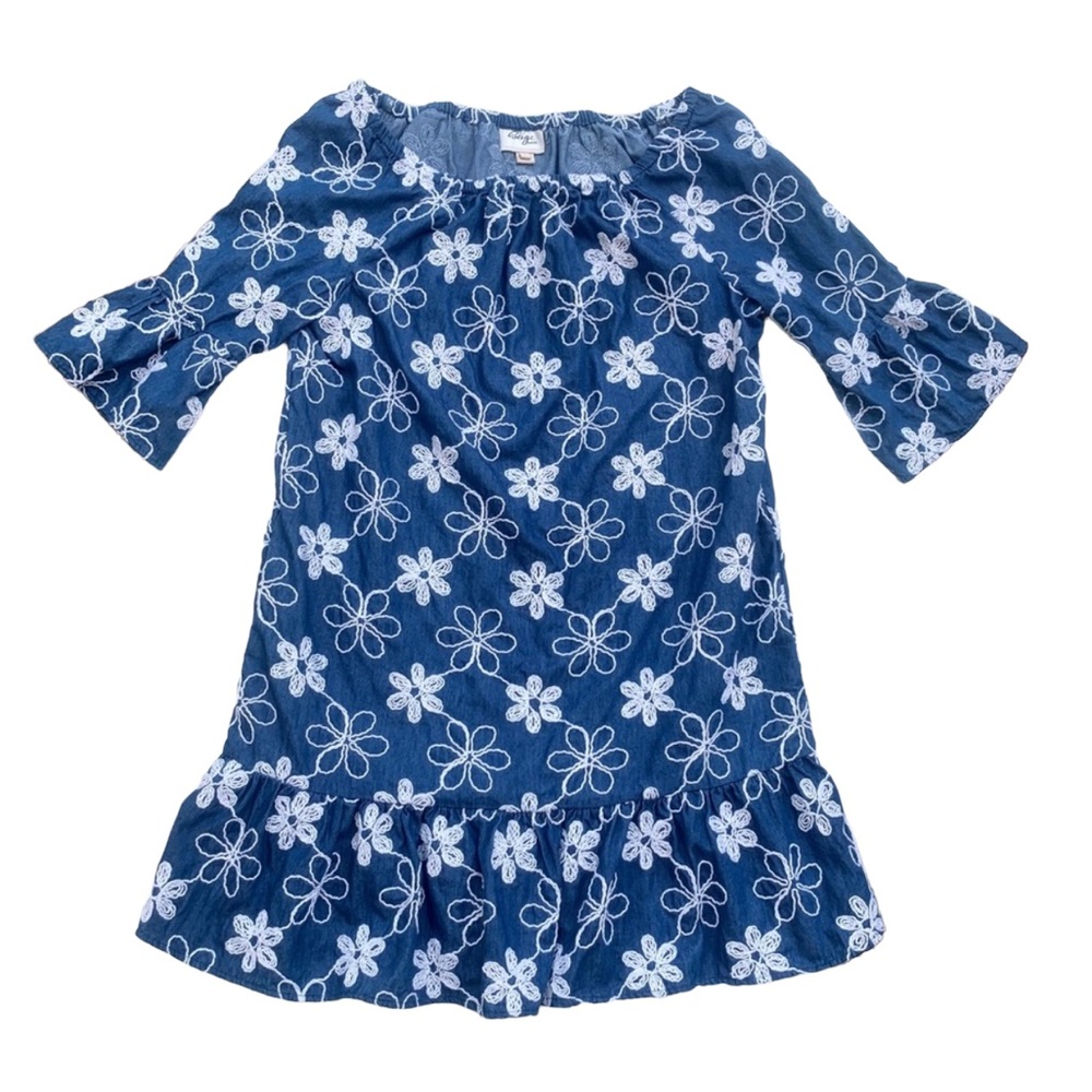Beige by ECI Women’s Blue & White Embroidered Floral Shift Dress Size 4